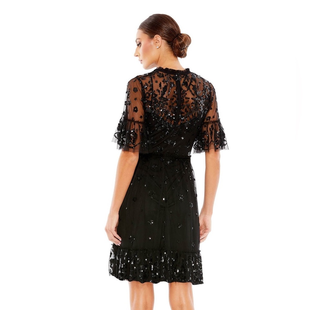 Mac Duggal Illusion Mock Neck Short Sleeve Sequined Dress - Picture 3 of 9